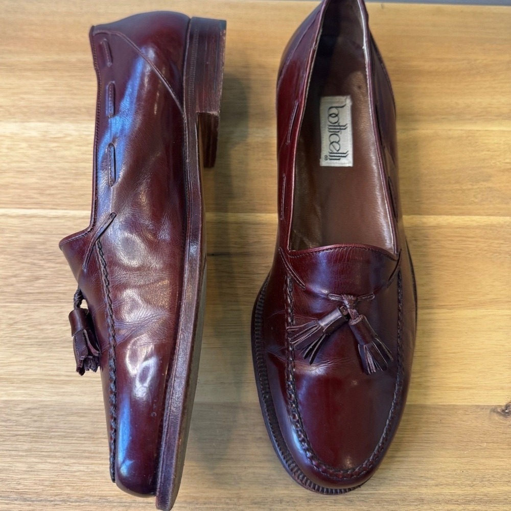 Botticelli Men 9.5 Burgundy Leather Tassel‎ Slip On Loafers Italian Dress Shoes
